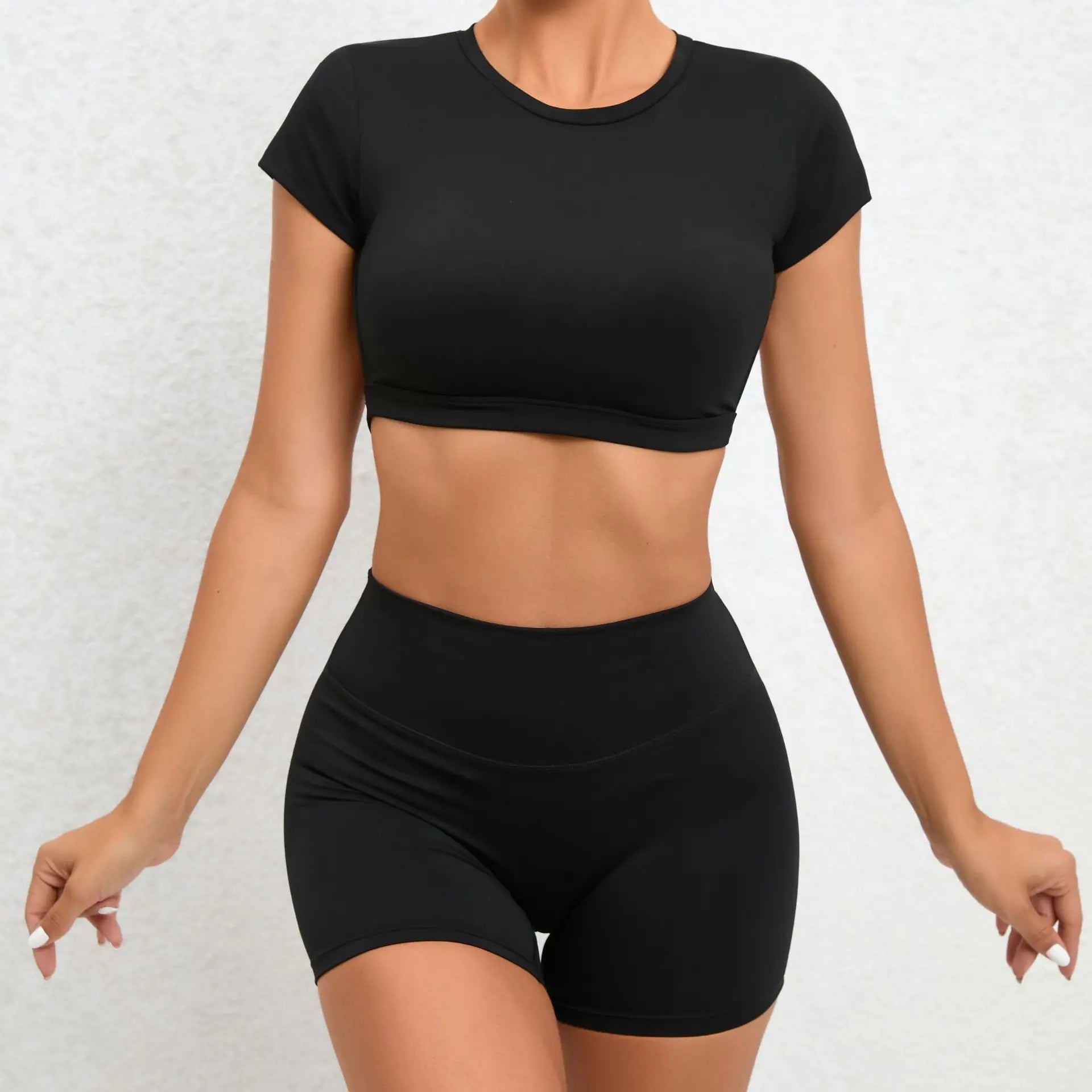 Conjunto de roupa de ginásio feminino sexy beleza volta manga curta